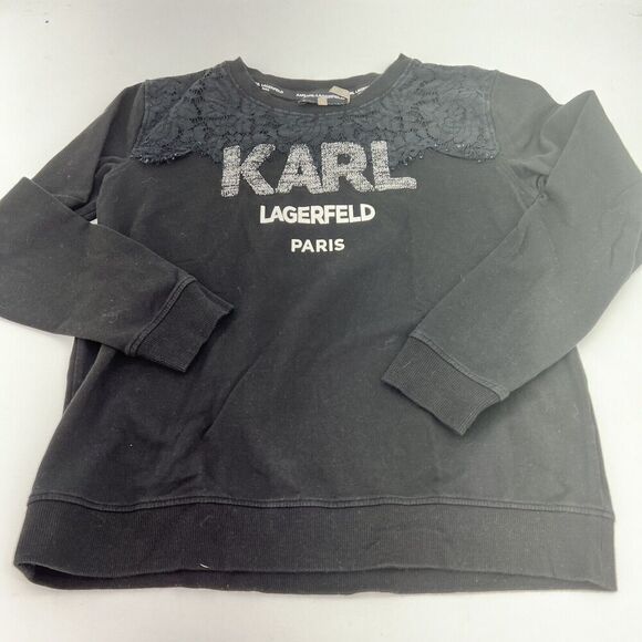 Karl Lagerfeld Black Sweatshirt Lace Detail Size XS - Picture 1 of 4